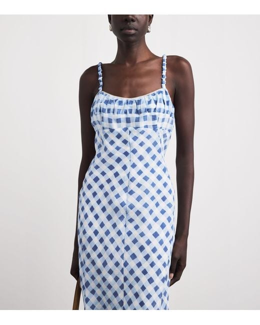 Sandro Blue Linen-Blend Gingham Maxi Dress