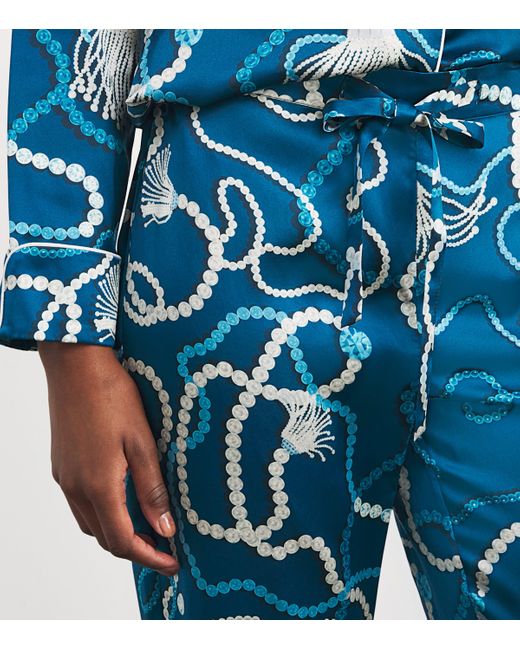 Olivia Von Halle Blue Silk Floral Lila Periwinkle Pyjama Set