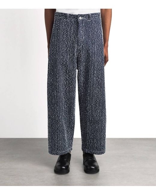 SAGE NATION Blue Denim Speckled Box-Pleat Trousers for men