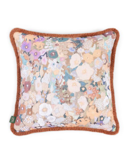 House Of Hackney Multicolor Medium Cotton-Linen Hollyhocks Fringed Cushion