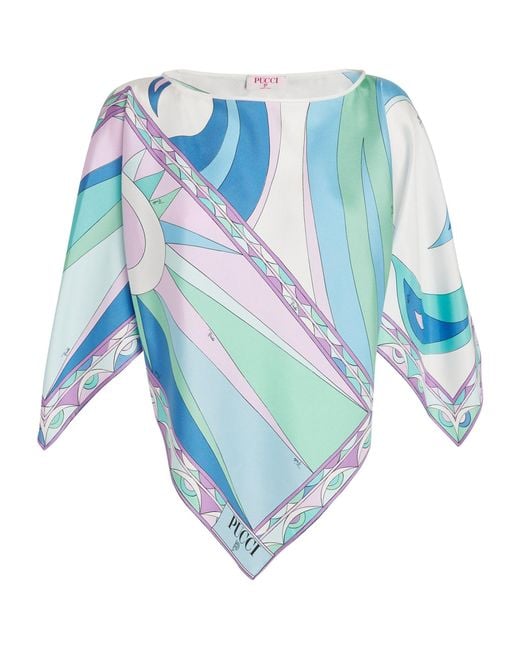 Emilio Pucci Blue Pucci Silk Cigni Print Blouse