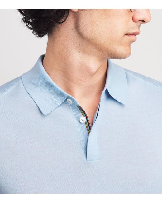 Paul Smith Blue Merino Wool Polo Shirt for men