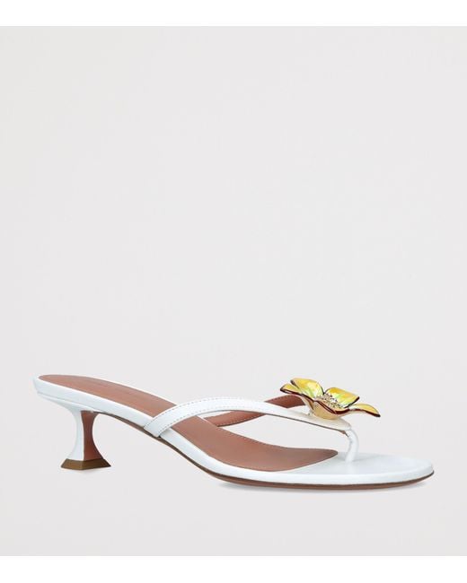 AMINA MUADDI White Leather Vittoria Flower Heeled Sandals 45