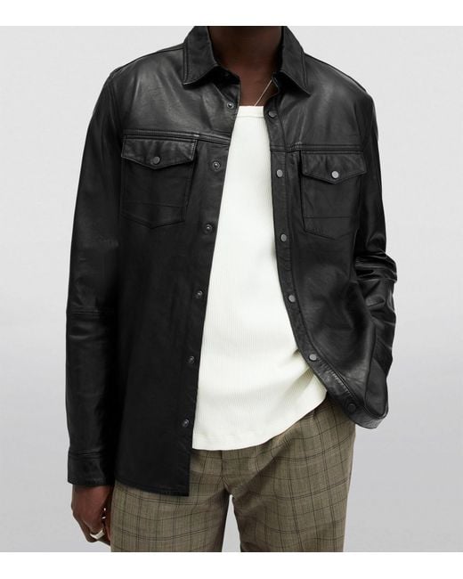 AllSaints Black Leather Ethan Shirt for men
