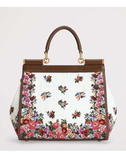 Dolce & Gabbana Embroidered Floral Sicily Top-Handle Bag