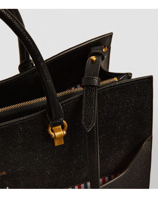 Thom Browne Black Large Leather Duet Tote Bag for men