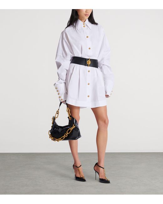 Balmain White Cotton Poplin Shirt Dress