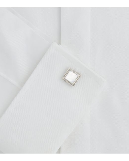 Dunhill White Sterling Hobnail-Insert Square Cufflinks for men