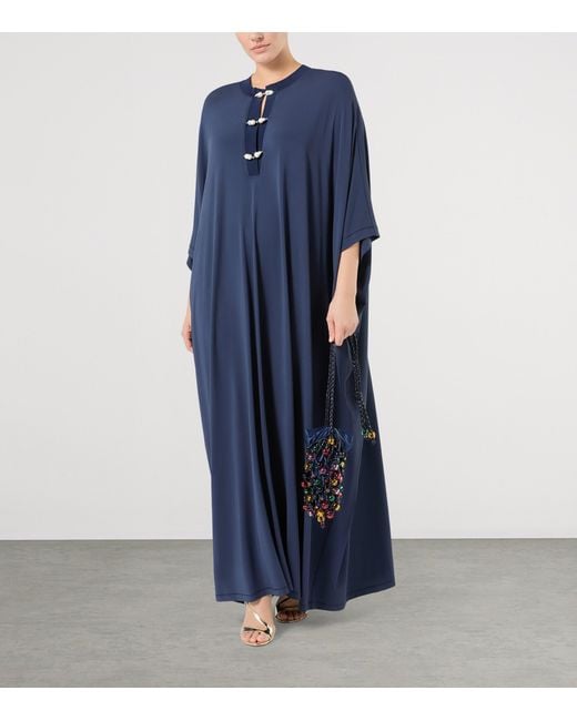 Marina Rinaldi Blue Jersey Pearl-Detail Maxi Dress