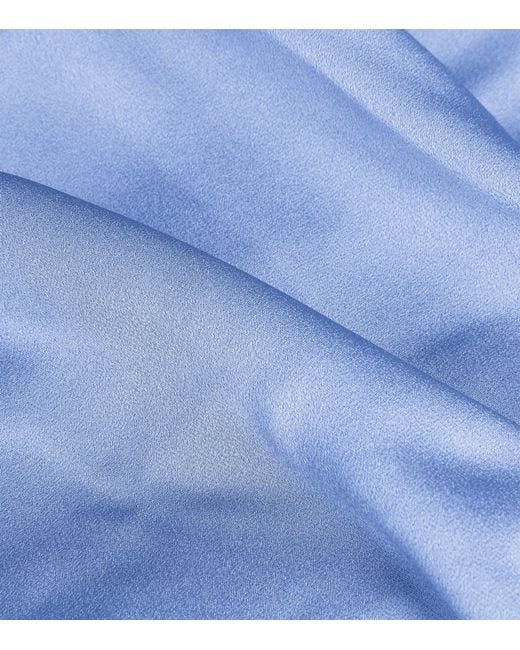 Alex Perry Blue Satin Crepe Draped Strapless Midi Dress