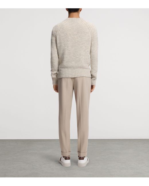 Boss White Cashmere-Wool Tweed-Effect Sweater for men