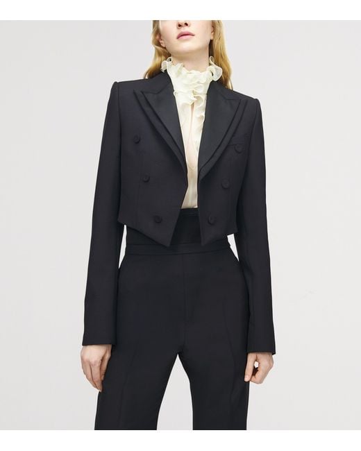 Alexander McQueen Black Wool Cropped Double Lapel Blazer