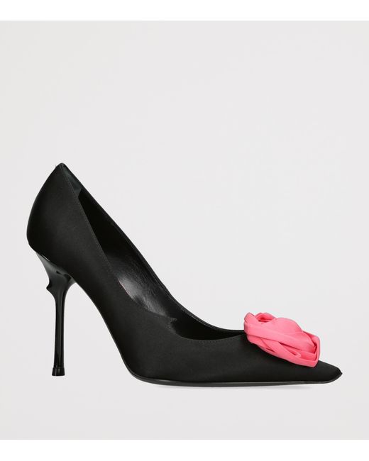 Roger Vivier Black Satin Rose Pumps 100