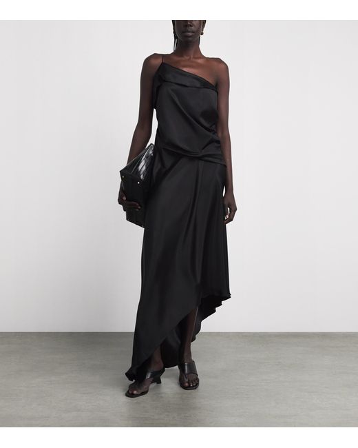 Camilla & Marc Black Silk Asymmetric Odessa Maxi Dress