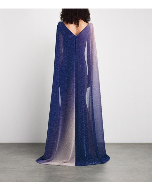 Talbot Runhof Purple Voile Cape Maxi Dress