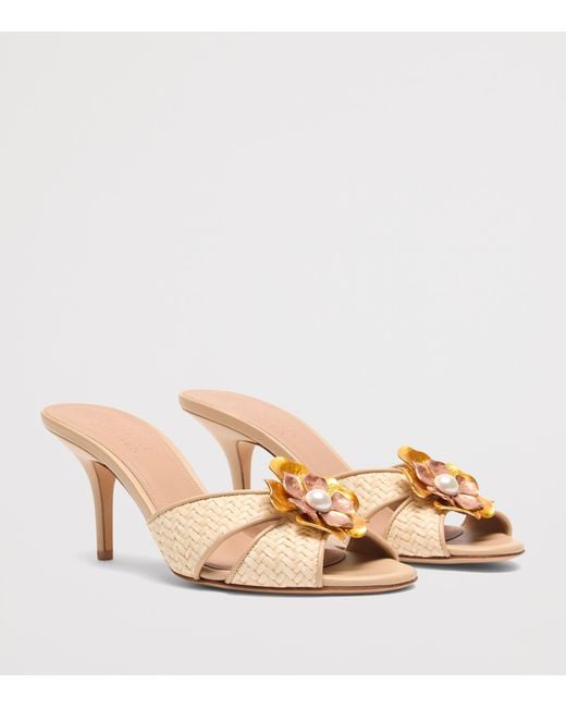 Malone Souliers Natural Raffia And Leather Suri Heeled Sandals 70