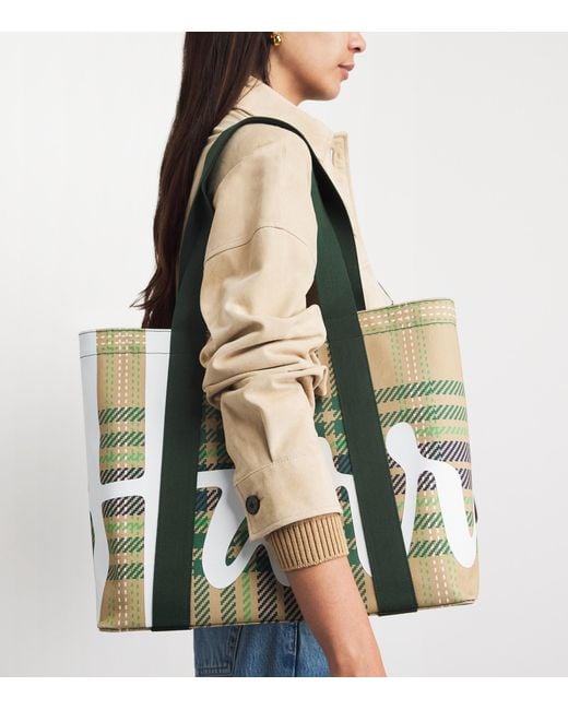 Harrods Green Medium Tartan Check Tote Bag