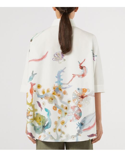 Marina Rinaldi White Cotton Printed Short-Sleeve Shirt