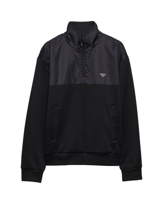 Prada Black Cotton And Re-Nylon Half-Zip Jacket for men