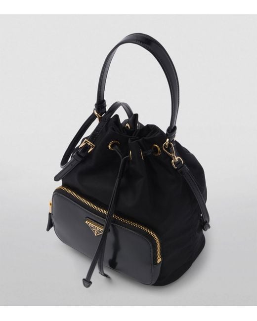 Prada Black Re-nylon And Brushed Leather Duet Bucket Bag