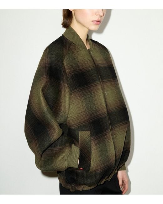 MAX&Co. Green Virgin Wool Plaid Bomber Jacket