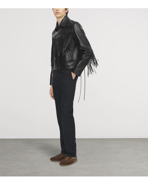 McQueen Blue Leather Fringed Jacket for men