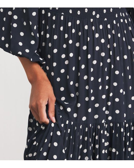 Rixo Blue Polka-Dot Brooke Midi Dress