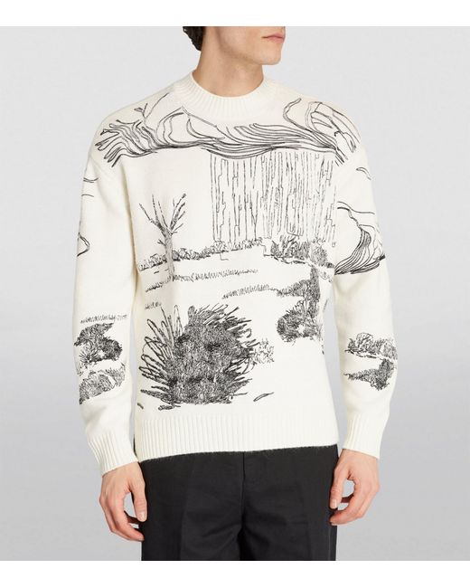 Emporio Armani White Embroidered Nature Sweater for men