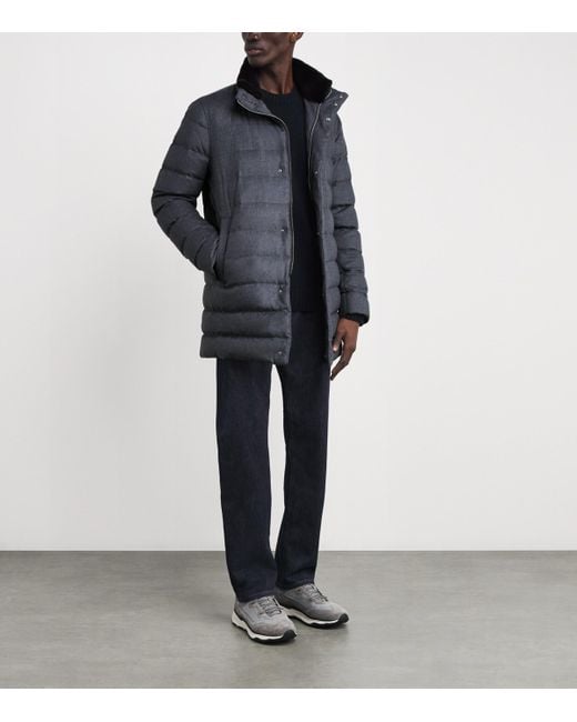 Herno Blue Cashmere-Silk Down Puffer Car Coat for men