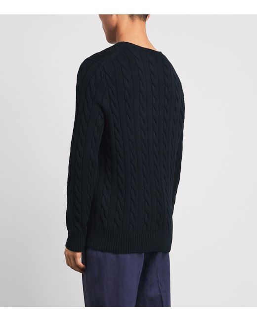 Polo Ralph Lauren Blue Cotton Cable-Knit Polo Pony Sweater for men