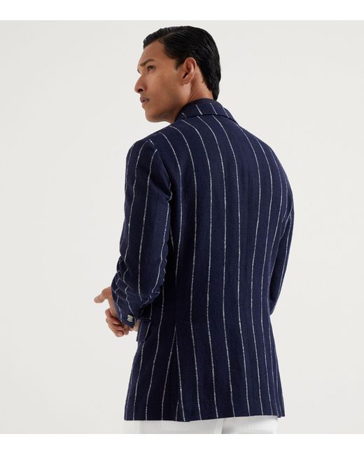 Brunello Cucinelli Blue Striped Deconstructed Blazer for men
