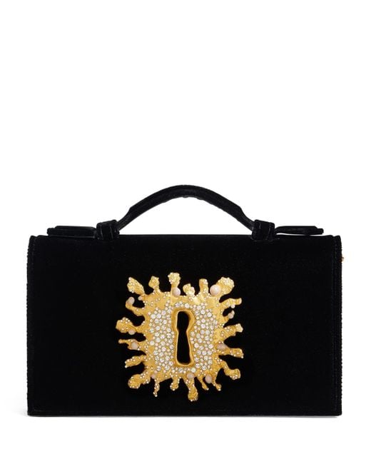 Schiaparelli Black Keyhold-Detail Chain Clutch Bag