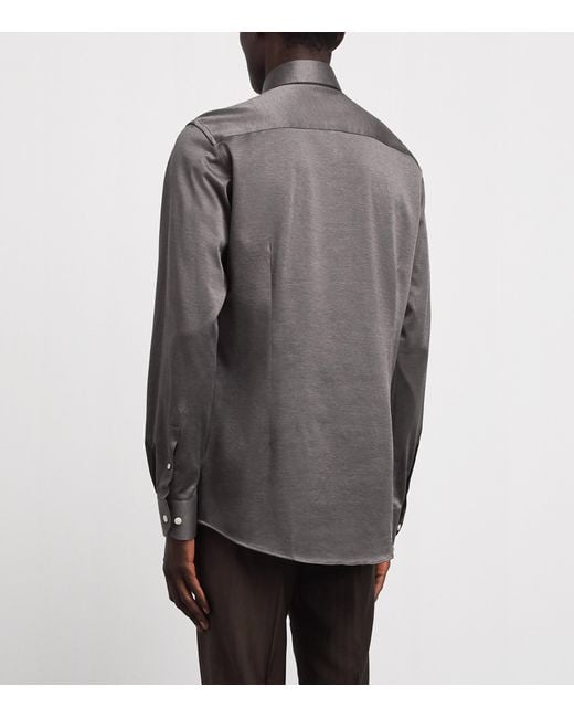 Eton of Sweden Gray Cotton Filo Di Scozia Contemporary Fit Shirt for men
