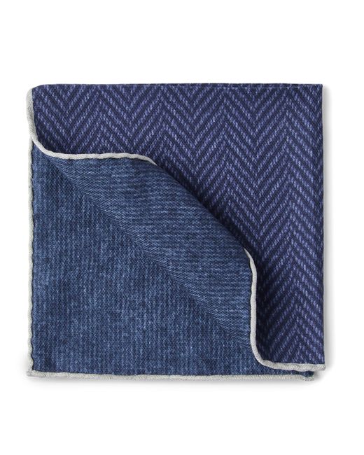 Brunello Cucinelli Blue Silk Chevron Pocket Square for men