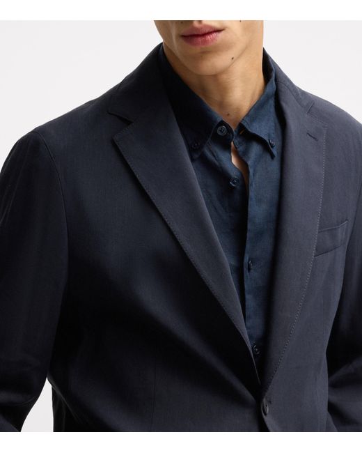 Boss Blue Linen-Blend Slim Blazer for men