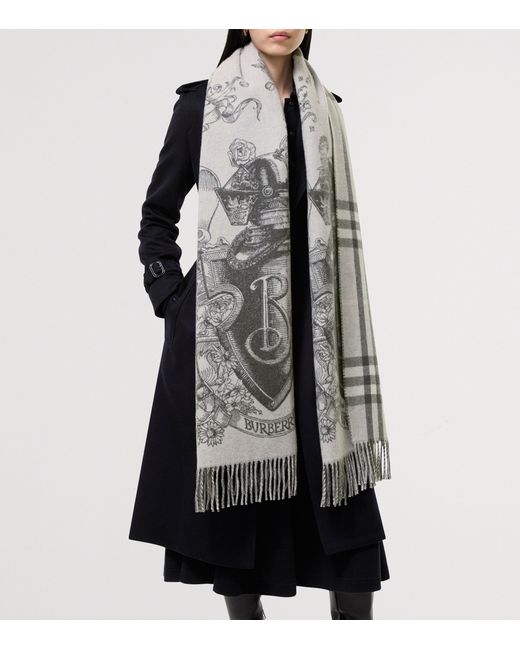 Burberry Gray Cashmere Reversible Etched Knight Scarf