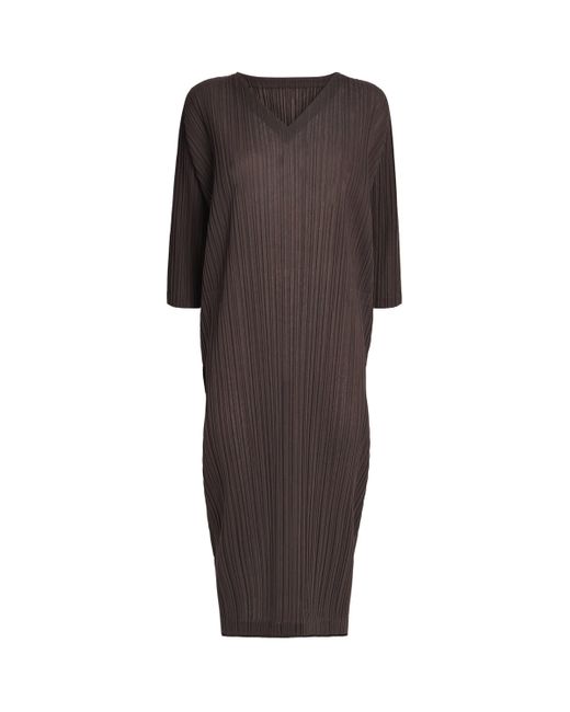 Pleats Please Issey Miyake Brown Ramie Midi Dress