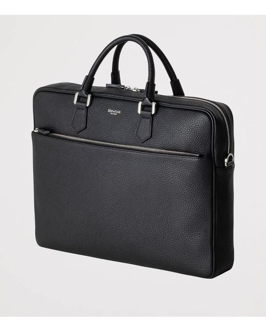 Serapian Black Slim Cachimere Leather Briefcase for men