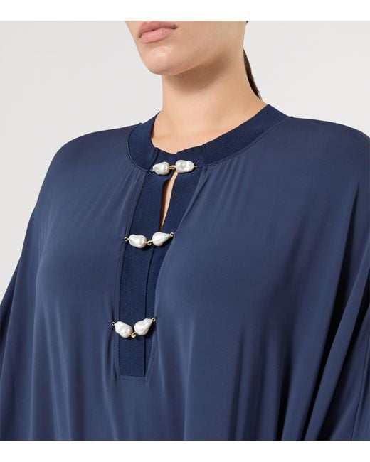 Marina Rinaldi Blue Jersey Pearl-Detail Maxi Dress