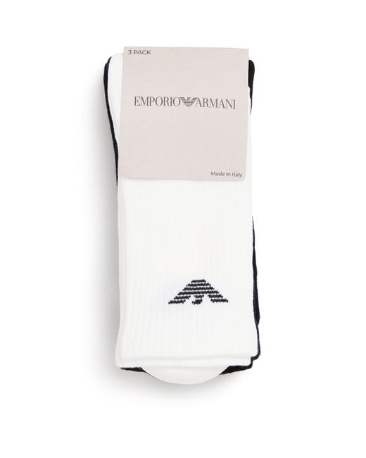 Emporio Armani White Cotton-Blend Logo Ankle Socks for men
