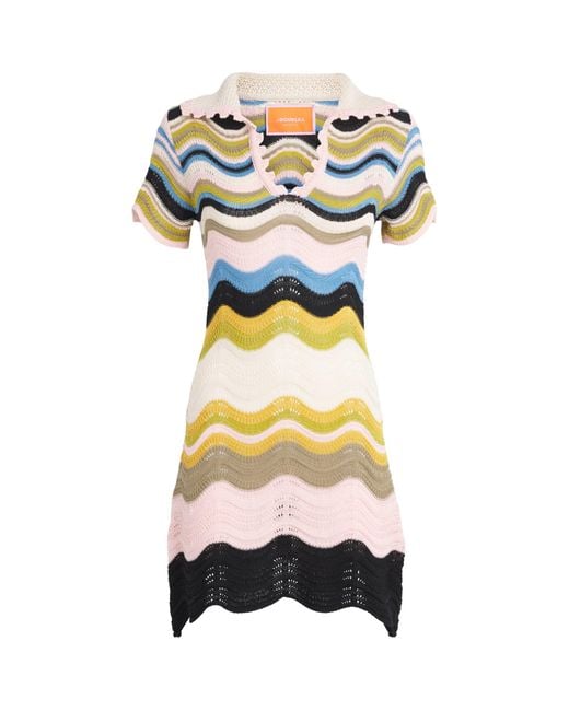 LaDoubleJ Yellow Cotton Knitted Chevron Mini Dress