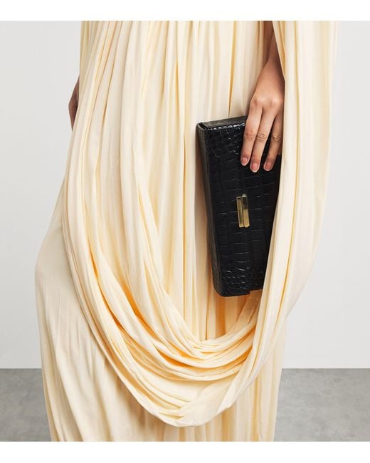 Abadia White High-Neck Draped Midi Dress