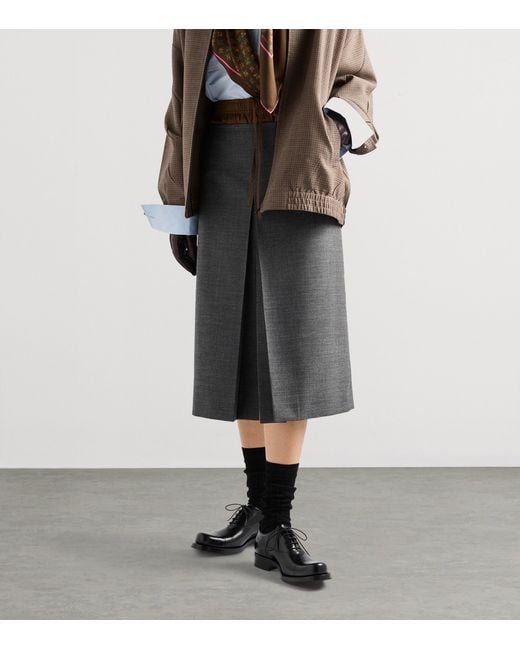Prada Gray Wool Rush Stitch Midi Skirt
