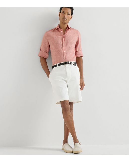 Brunello Cucinelli White Cotton Gabardine Bermuda Shorts for men