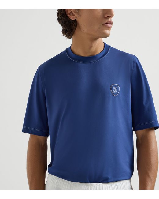 Brunello Cucinelli Blue Technical Crest T-Shirt for men