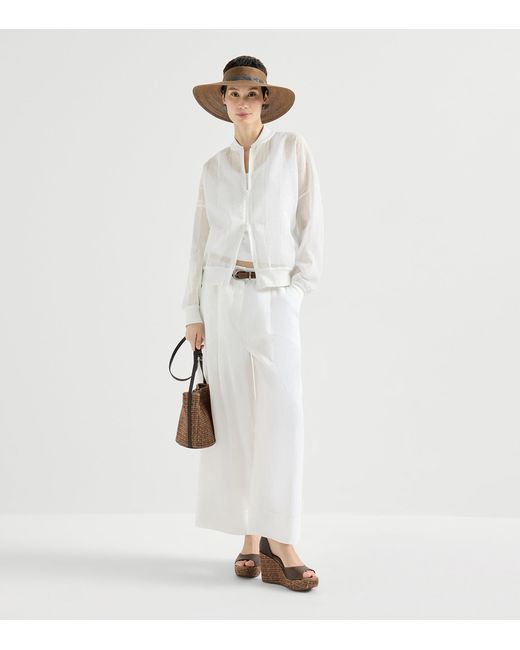 Brunello Cucinelli White Cotton Broderie Anglaise Bomber Jacket