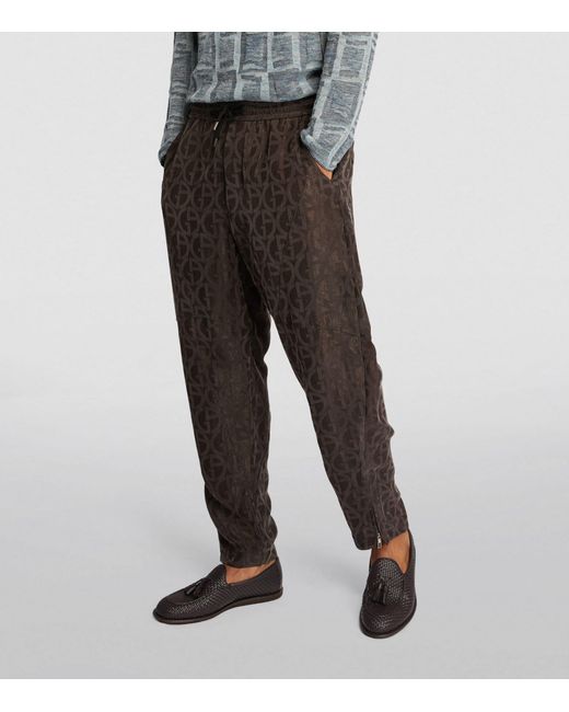 Giorgio Armani Black Cupro Monogrammed Trousers for men