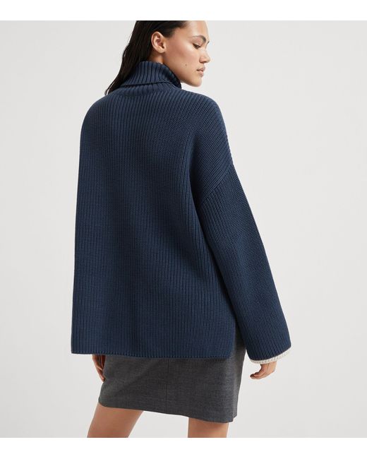 Brunello Cucinelli Blue Cotton Rollneck Sweater