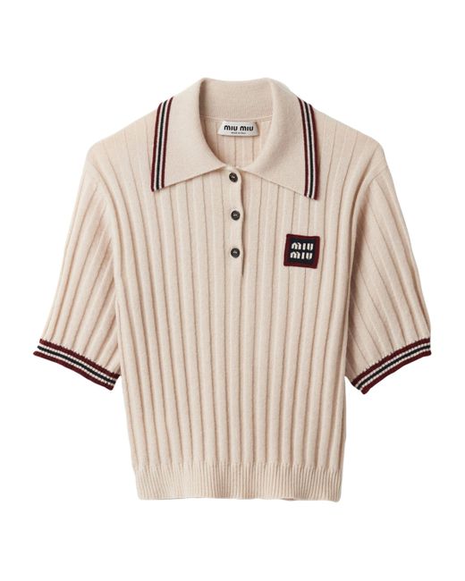 Miu Miu Natural Cashmere Knitted Polo Top