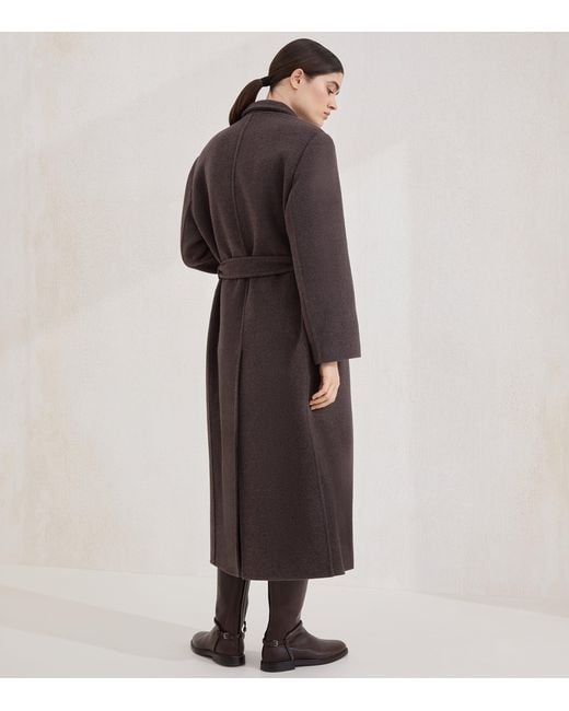 Brunello Cucinelli Brown Virgin Wool-Cashmere Belted Trench Coat
